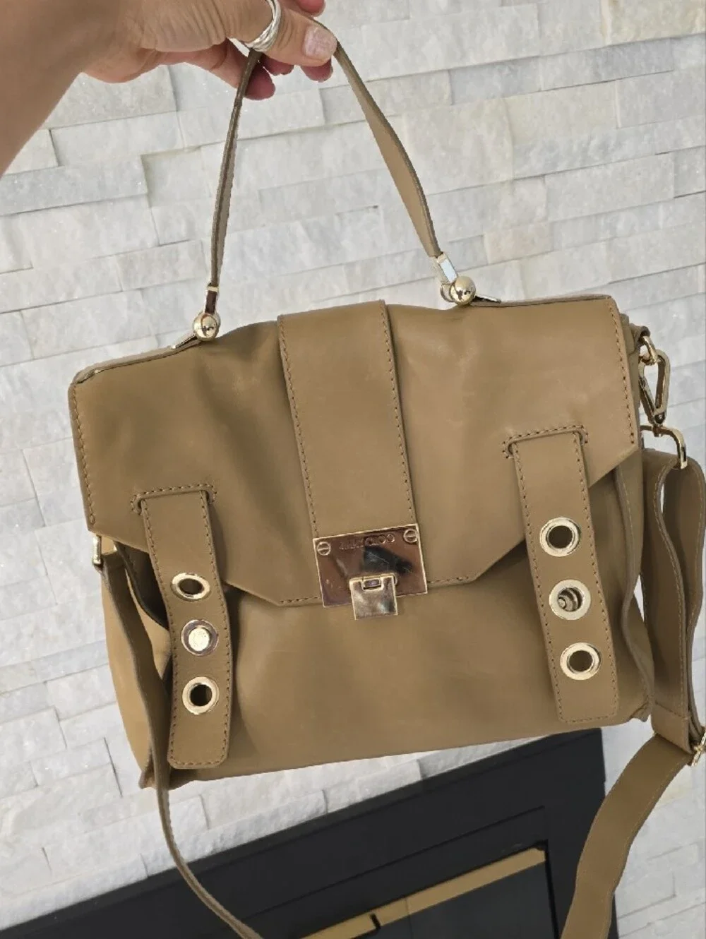 Jimmy Choo Tan Leather Satchel with Gold Hardware